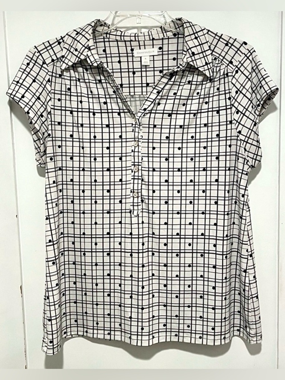 ☀️☀️2/$10 Charter Club Women’s Black & White Geometric Short Sleeve Blouse | GUC